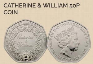 Moneda de Gibraltar 50 peniques 2021 10 años Catherine William Kate boda Cambridge - Imagen 1 de 4