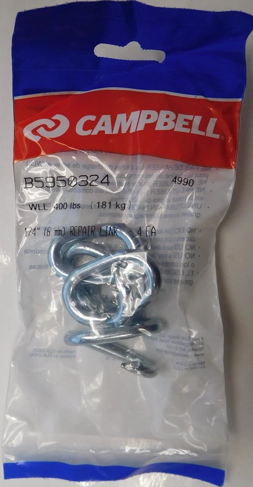 Campbell B5950324 1/4 X 1-1/4 Zinc Finish Steel Chain Repair Link 4 Count USA - Imagem 1 de 1