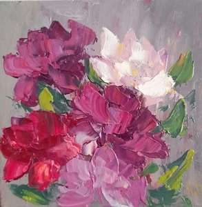 pink peonies original painting, bouquet peonies wall art, flower oil painting - Picture 1 of 14