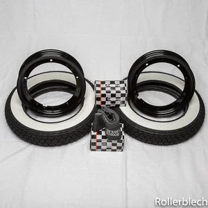 Vespa 2x Kenda Weißwand Reifen Set 10zoll Felgen schwarz matt V50-125 PV S N R L - Bild 1 von 1