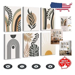 Set of 6 Framed Boho Modern Abstract Wall Art - 12x16 Inches for Stylish Decor - Picture 1 of 9