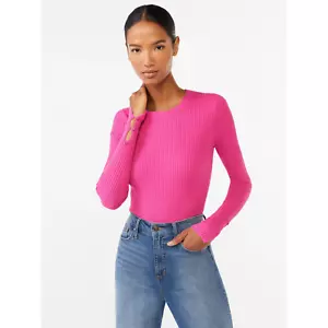 Scoop Womens Ribbed Knit Sweater Bodysuit with Long Sleeves, Pink, XL (16-18) - Picture 1 of 5