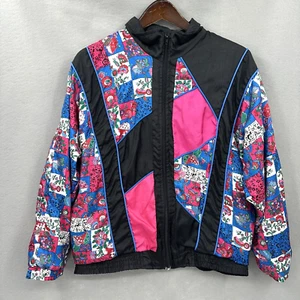 VTG Westbound Sport Jacket Womens Medium Floral Black Windbreaker Cottagecore 90 - Picture 1 of 15