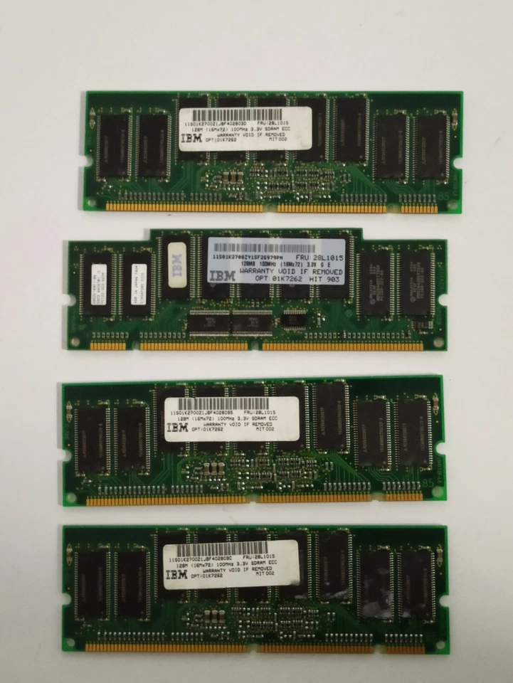 4 Pz 128MB PC100 100MHz 168-PIN ECC REGISTERED IBM FRU 28L1015 OPT 01K7262 - Immagine 1 di 1