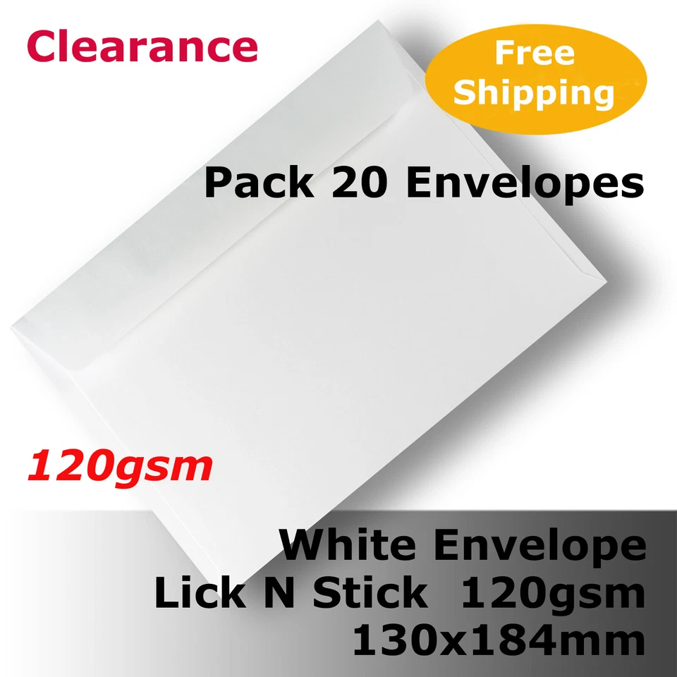 20 Envelopes White 130 x 184mm Wallet Shape HQ 120gsm Lick N Stick #E36BP #XEEE - image 1 of 1