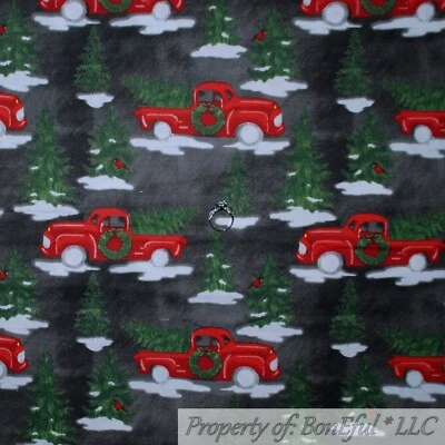 BonEful FABRIC FQ Cotton Quilt Black White Snow Red Bird Antique Truck Xmas Tree - Image 1 of 4