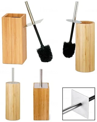 HOMION Bamboo Wooden Toilet Brush & Holder Set Butler Stand Heavy Duty Bathroom Cleaner