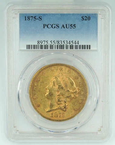 1875-S PCGS AU55 $20 Gold Liberty Double Eagle Cover