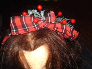 Claires Red Plaid Headband with Holly Berry Bow New w Tag - Picture 1 of 3