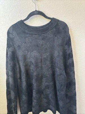 J. Jill 黑色花卉细节 LS 柔软羊毛混纺弹力毛衣 尺寸 (L) — 第 1/4 张图片