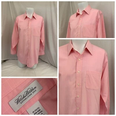 Camisa de vestir Brooks Brothers 16 32 33 rosa a cuadros 100 % algodón YGI N2-154 Foto 1 de 4