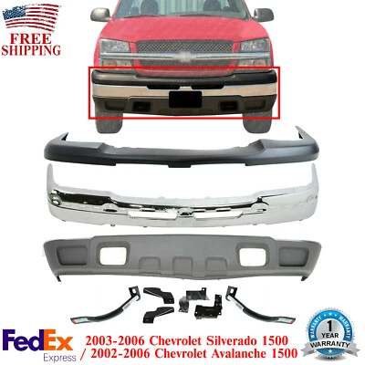 Juego de 9 parachoques delanteros de acero cromado para Chevrolet Silverado 1500 2003-2006 Foto 1 de 4