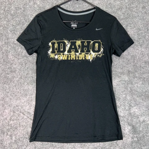 Idaho Vandals Nike Womens T Shirt Small Black Gold NCAA Swimming Diving Dri-Fit Cover
