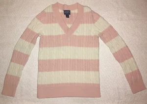 DAMEN S, 100% BAUMWOLLE, ROSA WEISS, GESTREIFTER STRICK, V-AUSSCHNITT PULLOVER VON CHAPS! - Bild 1 von 2