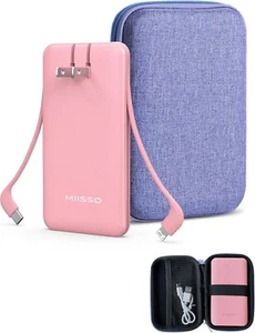 Miisso Ultra Slim 10000mAh Power Bank Built-in Cables & AC Wall Plug Pocket Size - Picture 1 of 9