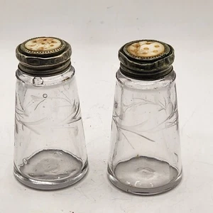 Rare Antique Mother of Pearl Cap Salt and Pepper Shaker Set Damage - Picture 1 of 15