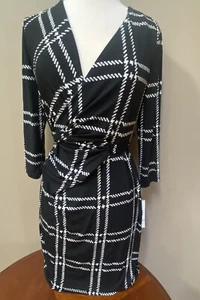 NWT Nine West Black Ivory Matte Jersey Wrap Career Sheath Dress New Women’s 6 - Picture 1 of 8