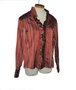 Talbots Petites Damenbluse Seidenmischung rot gestreift Rüschen Knopfleiste Gr. 16 - Bild 1 von 5