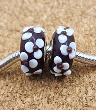 2 X Authentic White Flowers Glass Murano European Charm Bead 925 Sterling Silver