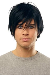 BLACK MALE MENS ADULT 80S GOTH ROCKER EMO PUNK SHORT STRAIGHT HAIR COSTUME WIG - Picture 1 of 1