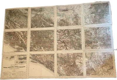 BOSNIA HERZEGOVINA SERBIA MONTENEGRO 1876 VERY LARGE WALL MAP 12 SHEETS ON LINEN - Image 1 of 4