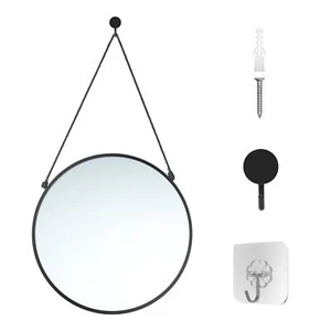 Black Hanging Round Mirrors for Wall Decor 16 Inch Black Geometric Circle Mir... - Picture 1 of 7