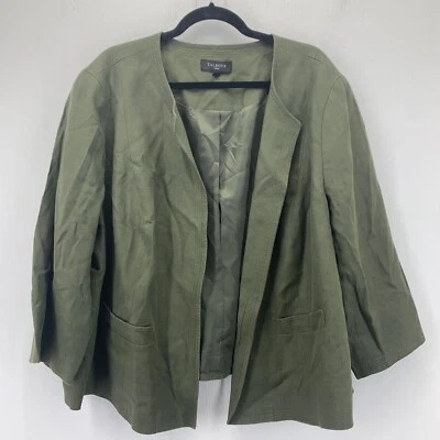 Talbots Woman 22W Blazer Jacket Lined Green Linen 3/4 Sleeve Career Open Front - Image 1 of 4