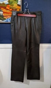 VTG Siena Studio Brown 100% Leather Stretch Straight Pull-on Pants Sz 10 Medium - Picture 1 of 10