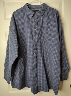 Mens Van Heusen Button Down Collar Long Sleeve Casual Shirt Navy Blue Plaid 3X - Image 1 of 4