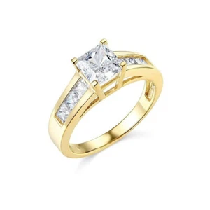 3.50 Ct Princess Cut Diamond Solitaire Engagement Ring 14K Yellow Gold Finish - Picture 1 of 7