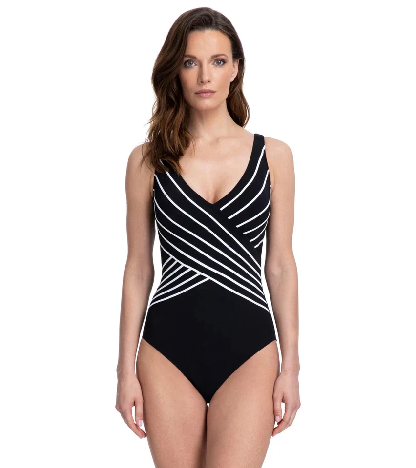 Profile Gottex Black Embrace Crossover V Neck One Piece Swimsuit 8 ymy3123