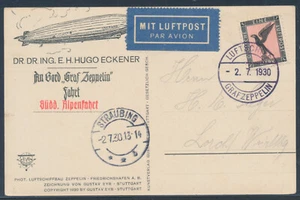 Zeppelin Alpenfahrt 1930 Bordpost Luftschiff-Postkarte nach Straubing (S24894) - Bild 1 von 2
