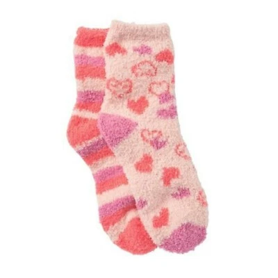 Paquete de 2 calcetines Free Press Micro Fuzzy Crew: Happy Hearts and Stripes Foto 1 de 3