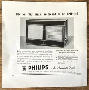 !949 Philips Double-Superhet Model 681A 1st 12-Waveband Receiver Ad Advert - Picture 1 of 1