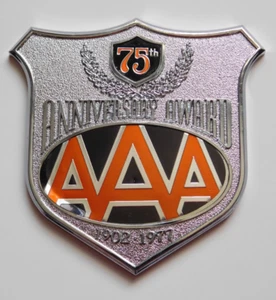 AAA 75th ANNIVERSARY AWARD 1902-1977 CAR EMBLEM BADGE PLASTIC STICKER BACKED - Picture 1 of 2