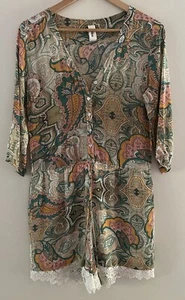 Milea 100% Silk Playsuit Size XS Paisley Print Lace As New - Picture 1 of 9
