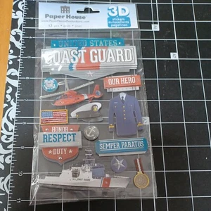 PEGATINAS DE ÁLBUM DE RECORTES EE. UU. MILITAR Guardia Costera Héroe Nave Uniforme medalla bandera ancla - Imagen 1 de 3