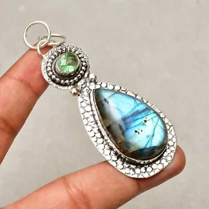 Colgante de joyería hecha a mano de plata de ley 925 con piedras preciosas de labradorita de 2,87" - Imagen 1 de 7