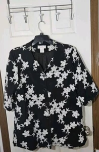 Lady Noiz Blouse Blazer Plus Size 2XL Black White Embroidered Floral Button Up - Picture 1 of 7