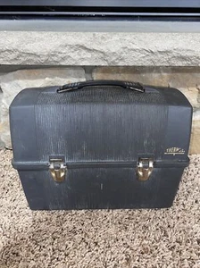 Caja de almuerzo de plástico negro vintage termo americano botella rosa borgoña - Imagen 1 de 9