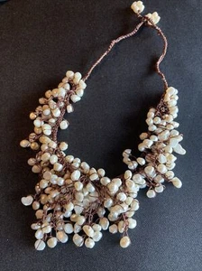 Genuine Freshwater Pearl Necklace statement bib necklace knotted garland  - Picture 1 of 10