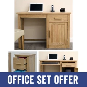 2 Drawer File Cabinet & Small Desk Solid Wood Home Office Set - Arden Oak - Picture 1 of 6