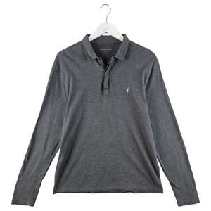 AllSaints Mens Grey Brace Long Sleeve Ram Skull Polo Shirt Size Large L - Picture 1 of 12