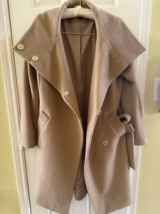 Ann Taylor Wool Blend Tan Berge Belted Coat Size XS Shoulder To End 39" Long - Picture 1 of 17