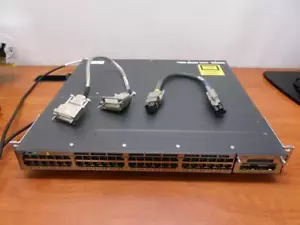CISCO WS-C3750X-48T-S 48 Port Gigabit Switch w/C3KX-NM-10G & Cables - Picture 1 of 1