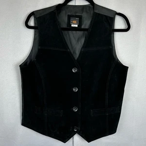 Mens VTG Route 66 Black Suede Front 4 Button Vest Western Festival Pockets Sz M - Picture 1 of 6