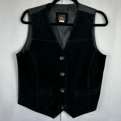 Mens VTG Route 66 Black Suede Front 4 Button Vest Western Festival Pockets Sz M - Image 1 of 4