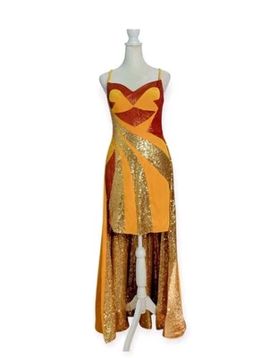 Gail McInnis Show Choir Dorado Rojo Brillante Vestido Baile Broadway Disfraz Pequeño Foto 1 de 4