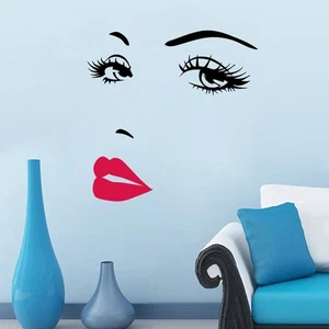 Sexy Lady Beautiful Eyebrow Eyes Lips Wall Sticker Vinyl Decals Decor Removable - Picture 1 of 8
