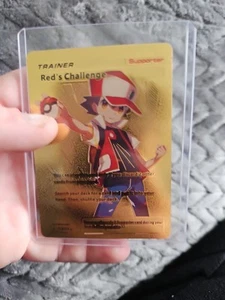 Red's Challenge Trainer Gold Foil Fan Art Vinyl Collector Pokemon Card 213/214 - Picture 1 of 5